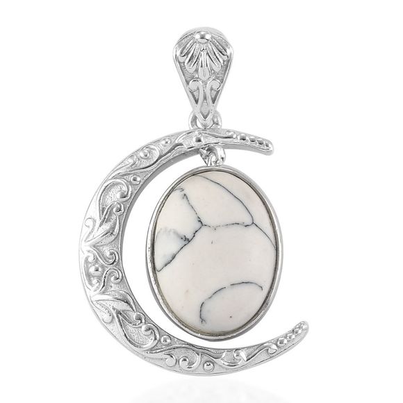 Artisan Jewelry - White Howlite Crescent Moon Pendant in Platinum Over Copper 7.50 ctw